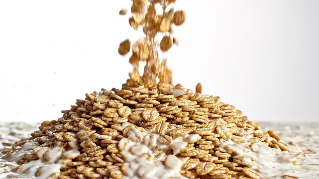 Oatmeal cereal grains falling down.
