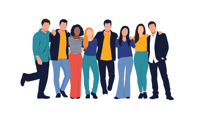 Obraz premium Diverse group of young men and women standing together in casual clothing against a clean and simple white background.