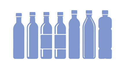 a series of basic icons representing a rectangular bottle for drinks on a white surface


