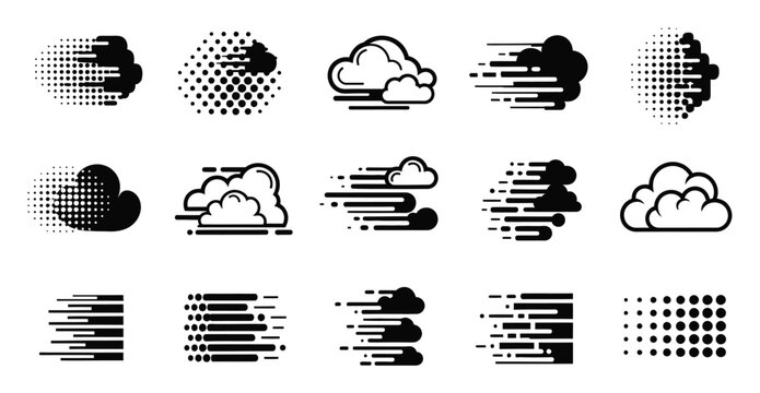 Collection of Cloud and Motion Icons with Halftone Effects