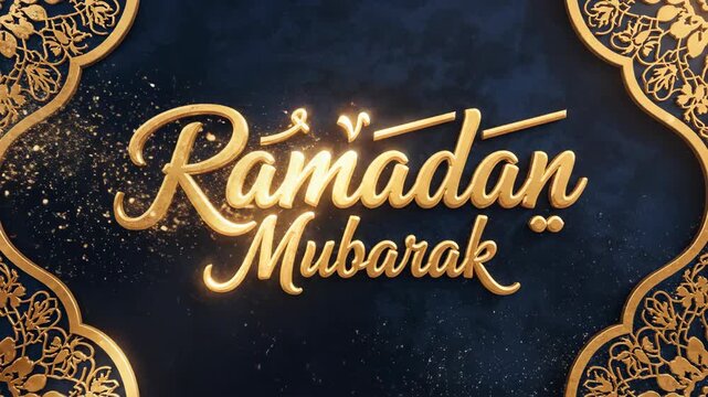 Elegant Ramadan Mubarak Golden Text Animation with Ornate Islamic Calligraphy and Patterns