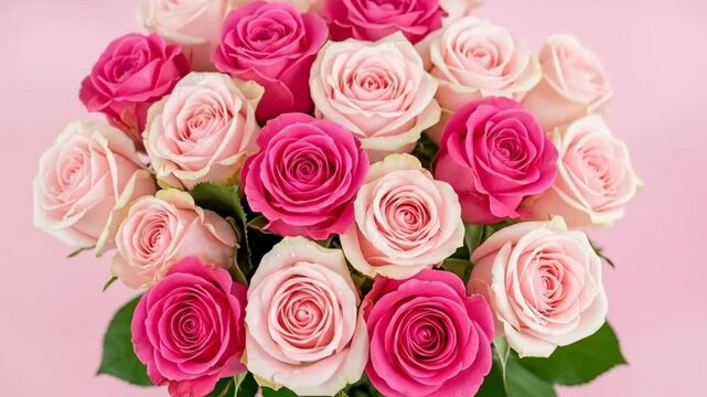 A beautiful bouquet of pink and white roses arranged in a circular pattern
