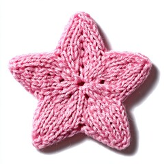 Handmade Pink Knitted Star Ornament With Openwork Texture Isolated On White Background Soft Lighting