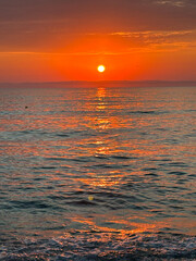 Sunset over the sea, Uchkuyevka beach, Sevastopol, Crimea