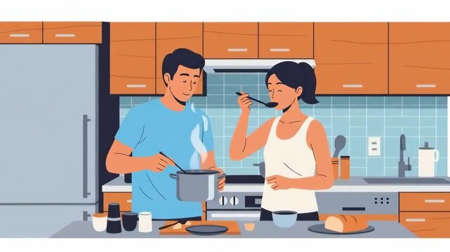 A couple enjoying a cooking session in a modern kitchen