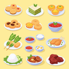 Grid set of various indonesian cookies and snacks for eid