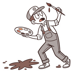 Accidental mud mixture: painter combines colors into a dull mass, humorously representing creative error vector.