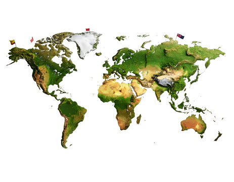 Green World Map Illustration With Continent Shapes.