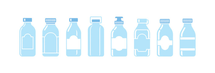 a collection of various design icons featuring rectangular milk bottles on a white background