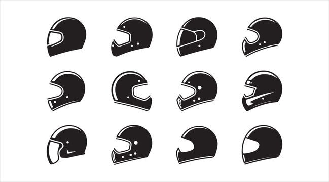 Motorcycle helmet silhouette icon collection for racing and rider safety concepts