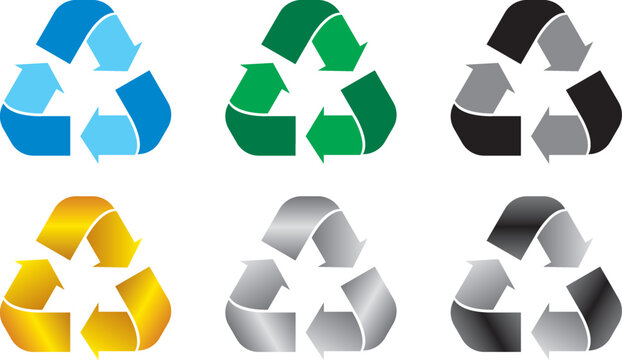 Golden recycling symbol with three chasing arrows on a white background