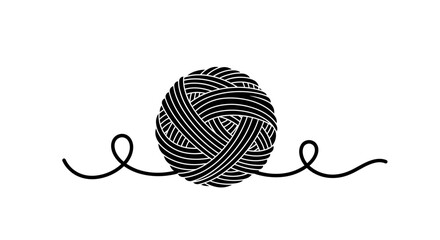 Black Yarn Ball with Thread Icon