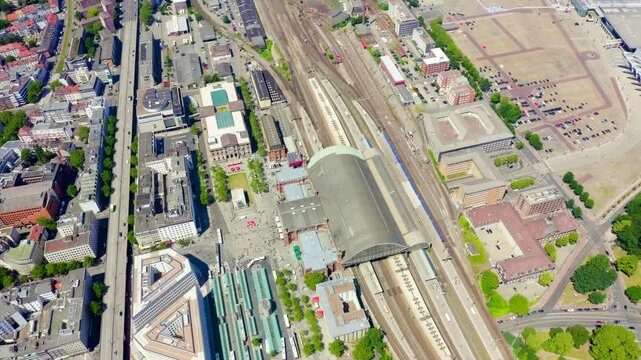 Bremen, Germany. Bremen main train station. View in flight. Drone footage, Point of interest, Point of interest