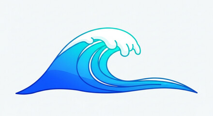 Obraz premium Ocean wave curling in gradient blue colors on white background symbolizing power and movement in the sea