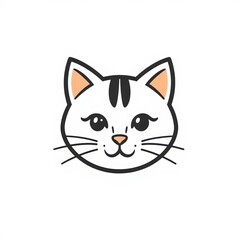 Obraz premium Minimalist vector logo of an adorable white cat with black stripes, featuring clean lines, geometric shapes, and a charming, symmetrical design.