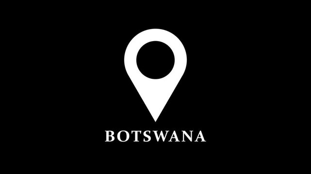 Clean map marker animation identifying Botswana on dark background, minimal location pin motion for navigation and geographic visuals