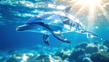 水中を泳ぐ透明感のあるクリスタルイルカ