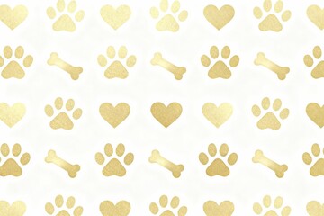 Gold paw prints bones and hearts pattern