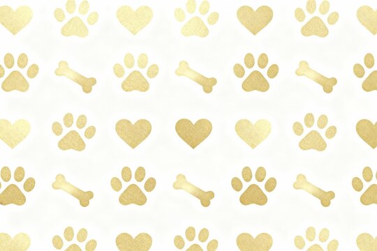 Gold paw prints bones and hearts pattern