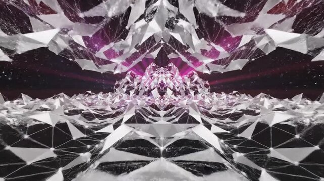 Abstract, geometric design featuring white and black facets, webs, and crystalline forms