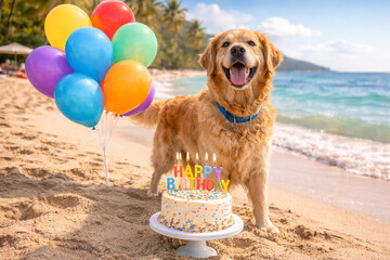 dog with balloons birthday