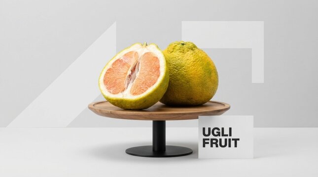 Ugli Fruit, A Hybrid Citrus Cross Between Grapefruit and Mandarin, Presented Whole and Sliced