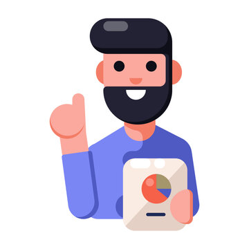 A flat style icon representing businessman character