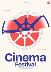 Modern retro cinema festival poster template design background. Abstract blue and red film reel