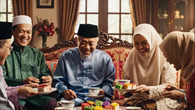 Heartwarming Hari Raya Celebration: A Muslim Family Shares Joyful Stories Over Tea and Traditional Kuih