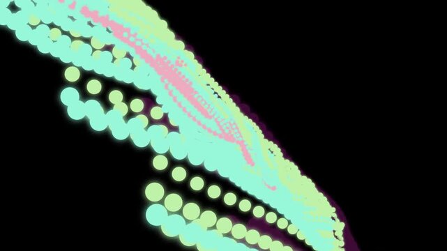 Vibrant neon abstract dotted line pattern on a black background.