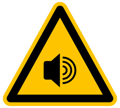 Se&ntilde;al de advertencia de ruido alto o sonido amarillo y negro ilustraci&oacute;n vectorial de precauci&oacute;n ac&uacute;stica y volumen