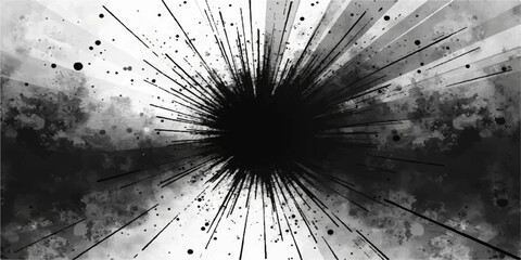 The Void: An abstract monochrome design unveils a dramatic black hole surrounded by radiating beams and ethereal textures, an exploration of cosmic depth and abstract forms. © maria