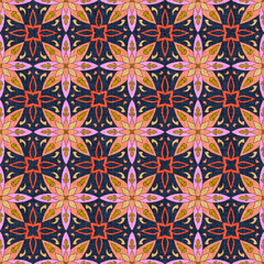 Seamless Dark Floral Geometric Pattern with Ornamental Leaves for Textile, Wallpaper and Decorative Surface Design