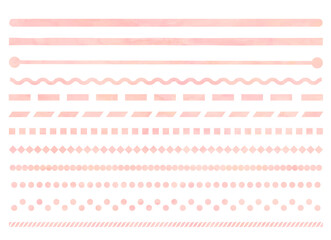 水彩、手描き、罫線、セット、ピンク