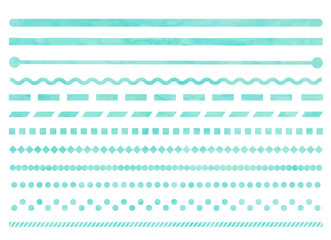 水彩、手描き、罫線、セット、水色