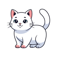 Cute White Cat Illustration, Simple Cartoon Character with Soft Shapes and Friendly Expression, Minimalist Flat Vector Isolated on White Background