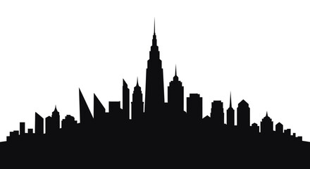 Obraz premium Dynamic City Skyline Silhouette with Varied Rooflines on Isolated White Background