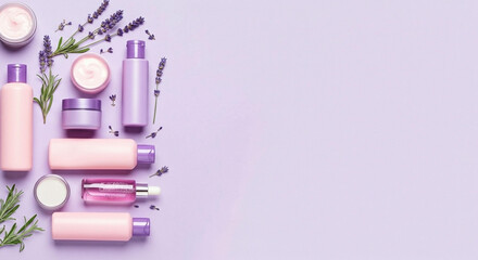 Lavender-Inspired Skincare Product Arrangement  