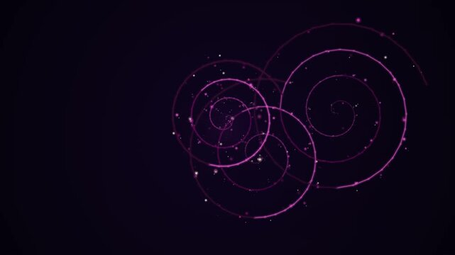 Abstract Neon Spiral Orbits in Dark Purple Background.
