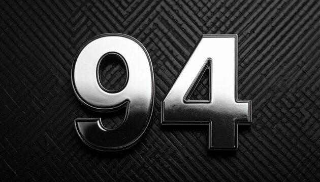 Number 94 in solid glass, black surface, bold highlights, and fine diagonal line pattern.