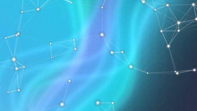 Abstract blue and green gradient with interconnected nodes and lines for digital design.