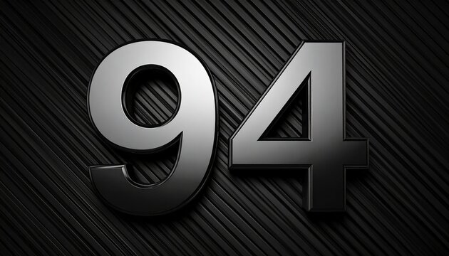 Number 94 in solid glass, black surface, bold highlights, and fine diagonal line pattern.