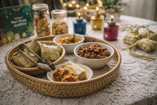 Realistic Hari Raya food spread during Shawal celebration at home