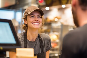 Fototapeta premium Fast food restaurant cashier taking orders