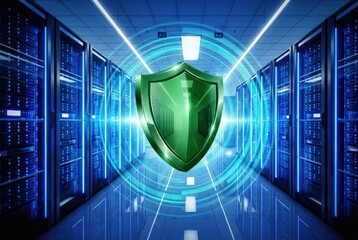 Futuristic Cyber Security Shield with Glowing Digital Technology Background