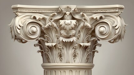 Naklejka premium Ornate Corinthian Capital Architectural Element Detailed Close-Up.