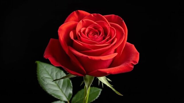 A single red rose in full bloom against a black background