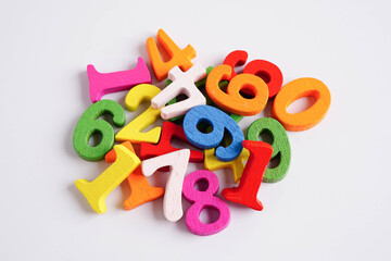 Number wood block cubes for learning Mathematic, education math.