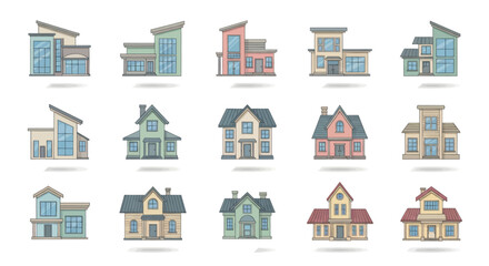 Fototapeta premium Set of modern and classic house illustrations.
