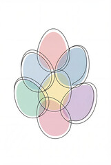 One Line Drawing of Colored Easter Eggs
